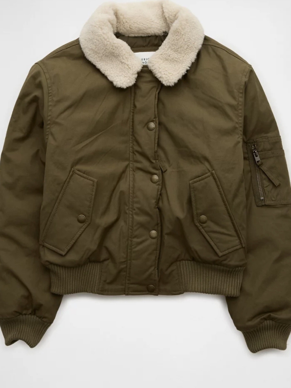 AE Oversized Olive Sherpa-Collar Bomber Like New Size M